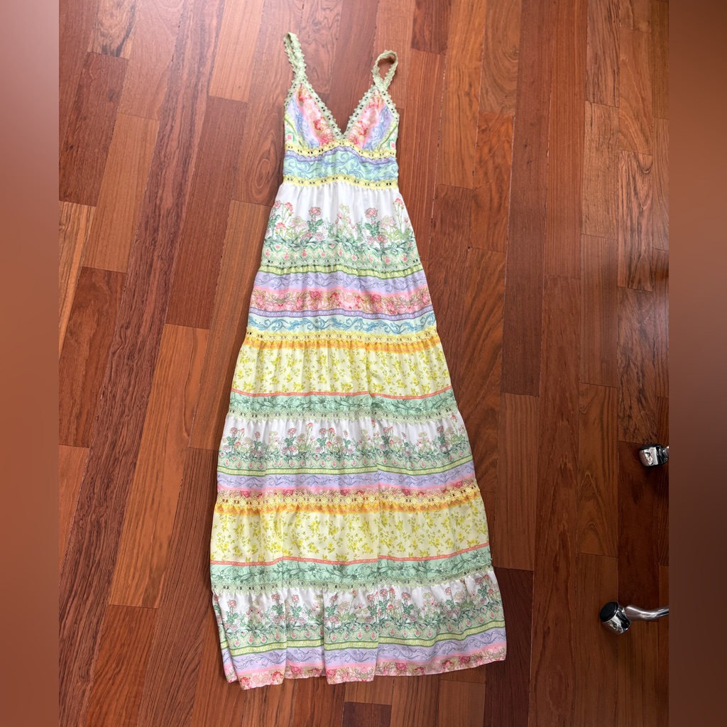 Floral Striped Maxi Dress - Pastel Yellow & Multi - Wedding Guest Dress